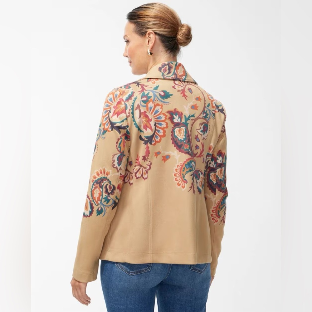 Chico’s Artisanal Faux Suede Printed Jacket SZ XXL Boho Western Desert Festival - Picture 2 of 11